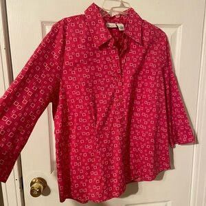 Kim Rogers Pink Button Down Shirt with Geometric Pattern
